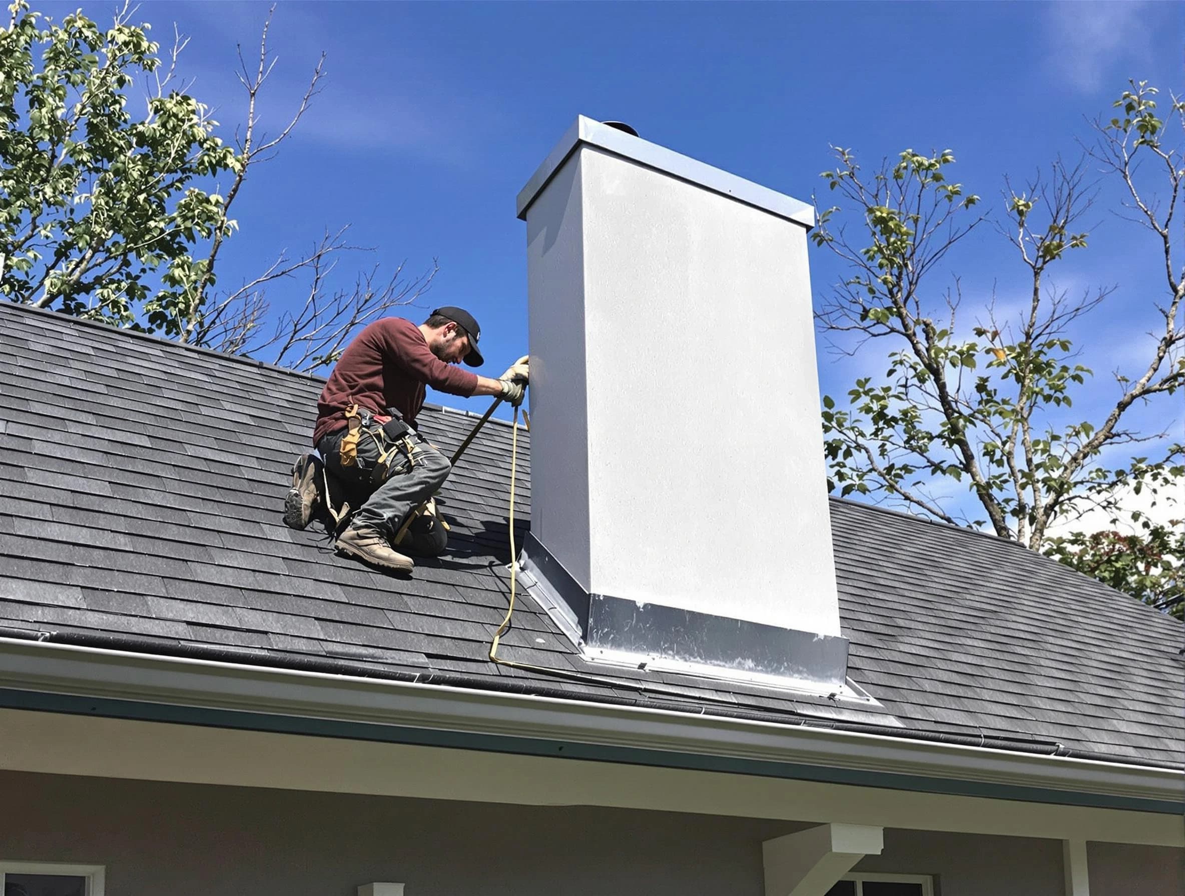 Anthem Chimney Sweep team member finishing chimney construction in Anthem, AZ