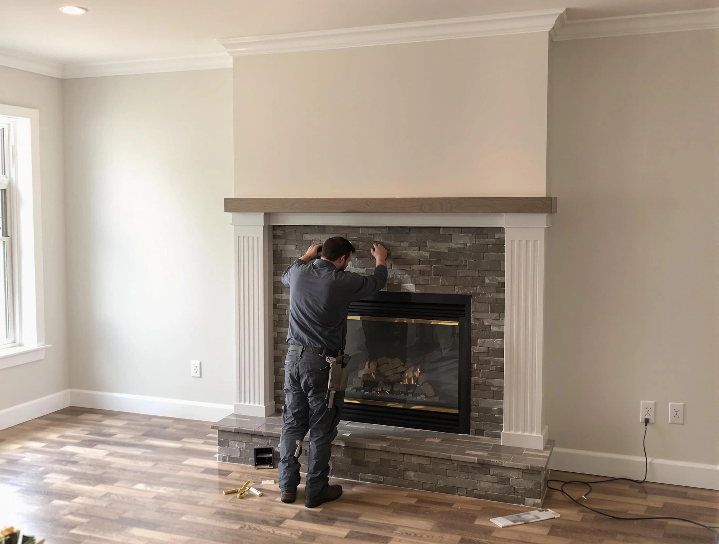 Anthem Chimney Sweep finishing a custom fireplace install in Anthem, AZ