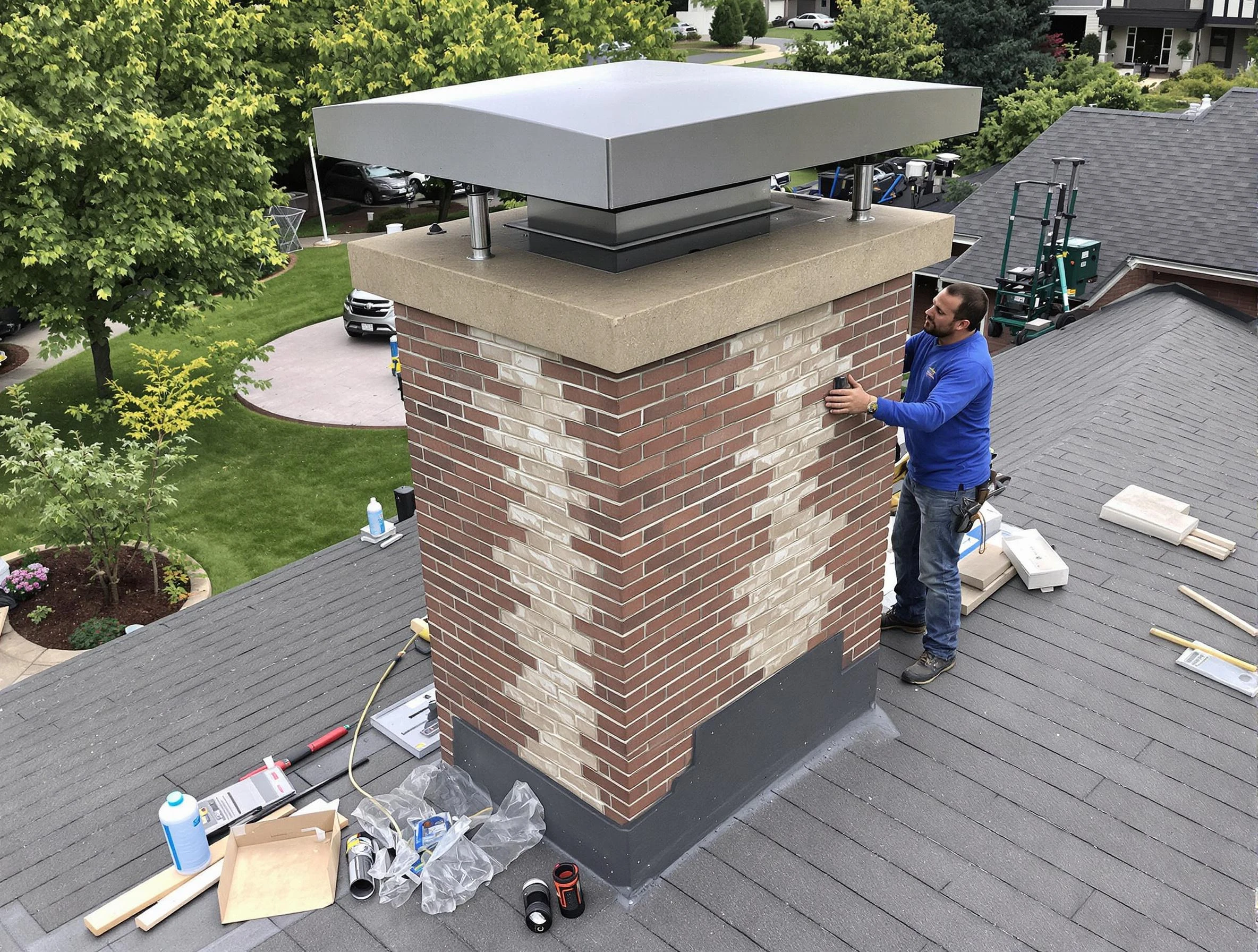 Anthem Chimney Sweep team working on a custom chimney remodel in Anthem, AZ